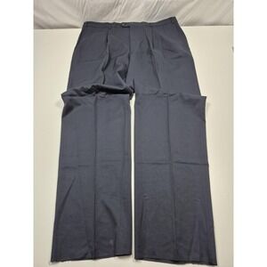 VTG Majer Dress Pants Mens 48x37 Blue Merino Wool Pleated Straight Unhemmed USA